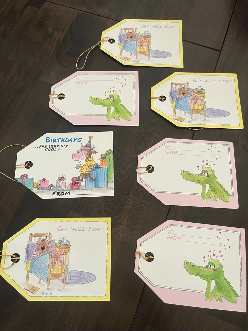 Vintage Jumbo Gift Tags large Cute Animal Gift Tags Yellow & Pink TLC Creations